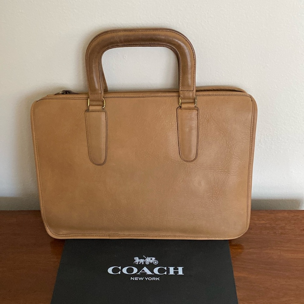 Vintage Coach Tan Leather Large Slim Satchel COACH BAG REGISTRATION # 384-3132